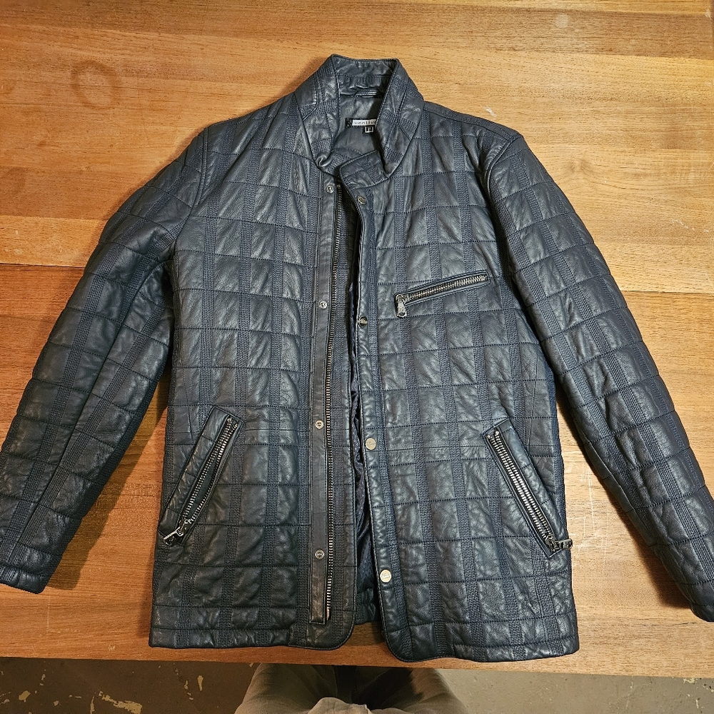 Ventiuno Perfoated Blue Leather Jacket